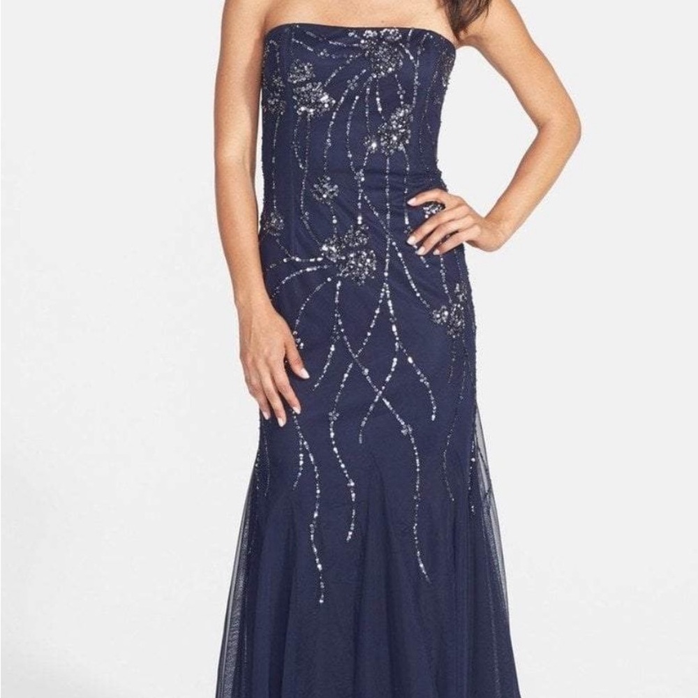 Adrianna Pappell Navy beaded gown